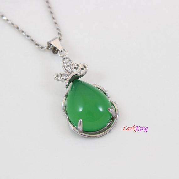Sterling Silver Natural Jade Necklace Erfly - Green Jade Teardrop Pendant Necklace Sterling Silver Natural Jade Necklace Erfly - Green Jade Teardrop Pendant Necklace