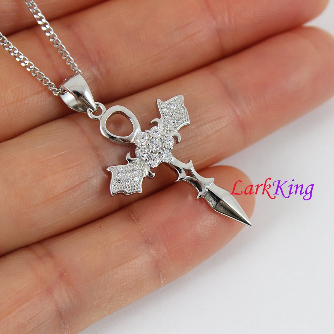 Sterling Silver Cross Necklace, Angel Cross Necklace, Sword Necklace