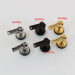 Zipper slider stud earrings; black stud earrings; gold studs; funny studs; unique earrings; earrings for women; earrings for men; SE3006
