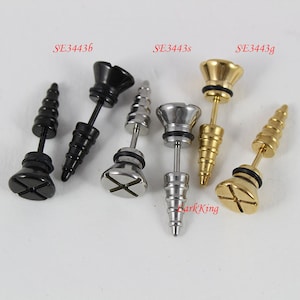 Screw stud earrings, black studs, black earrings, unique earrings; statement earrings, funky earrings, earrings for men, men studs, SE3443