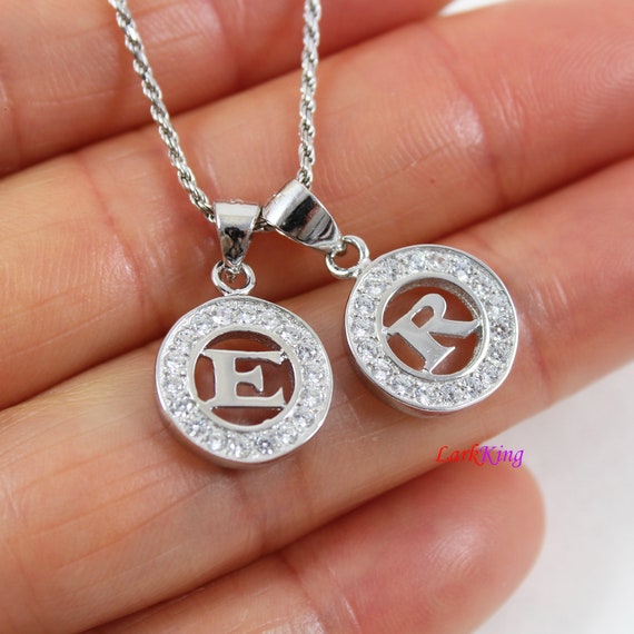 Sterling Silver Initial Necklace Letter In Circle Pendant - Circle Pendant Initial Necklace Sterling Silver Initial Necklace Letter In Circle Pendant - Circle Pendant Initial Necklace