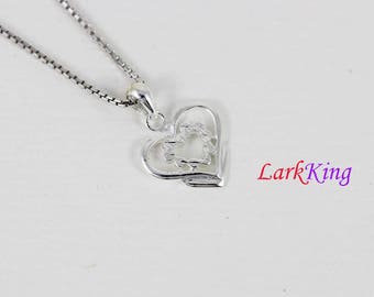 Personalized necklace, heart necklace, sterling silver initial monogram necklace, initial necklace silver, hand stamped necklace, PN20