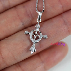 Tiny cross necklace, sterling silver cross necklace, zircon crystal cross, small ring cross pendant, cross women, christian jewelry,  NE8389