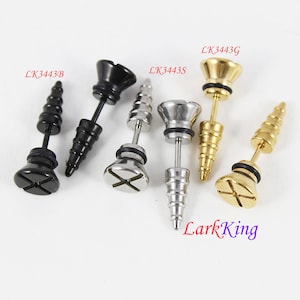 Stud earrings, screw stud earrings, black stud earrings, black studs, black earrings, men studs, surgical steel studs, gold studs, LK3461 image 6