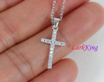 Tiny cross necklace, sterling silver cross, personalized cross necklace; silver necklace, girls cross necklace, cross necklace women, NE8410