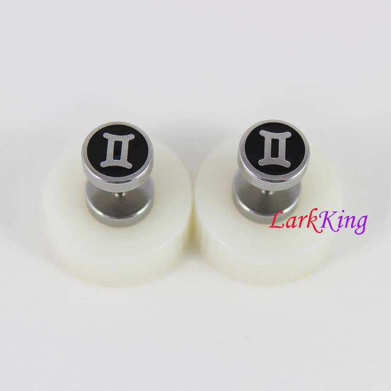 twins star sign Larkking SE3505 Double sided Gemini star sign earrings surgical stainless steel astrology symbol horoscope earrings