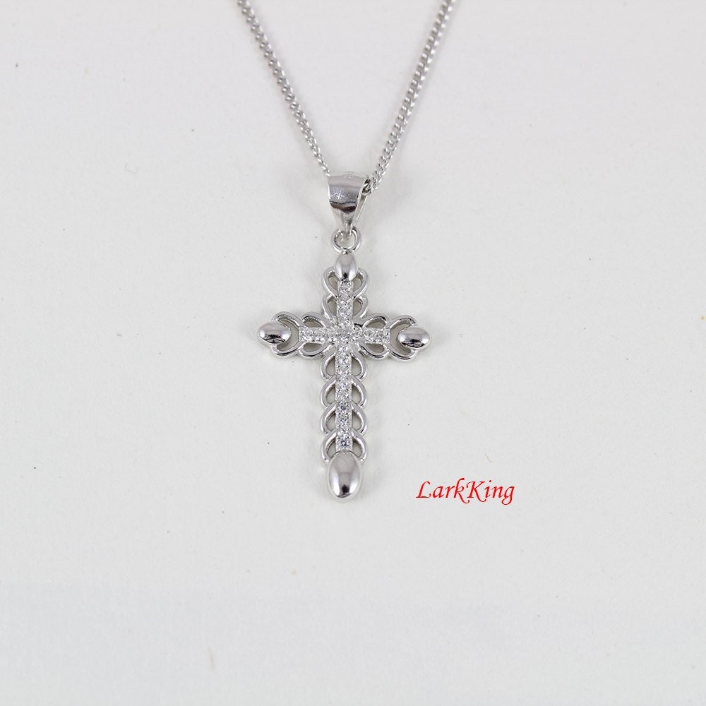 Sterling Silver Cross Necklace, Religious Necklace, Cross