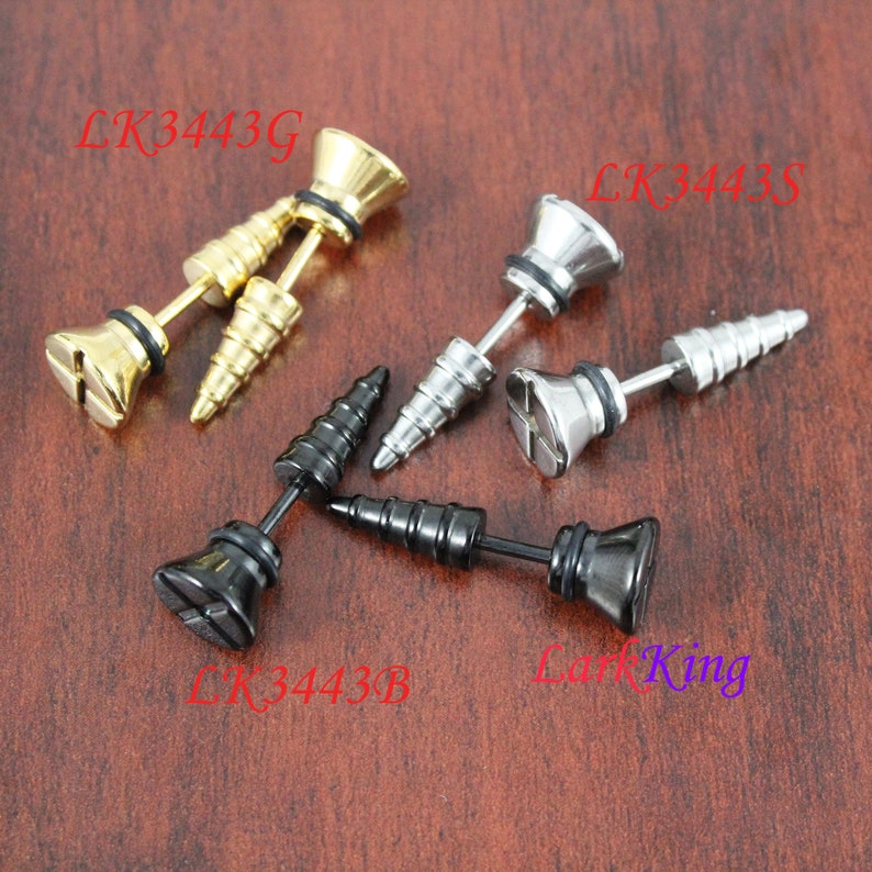 Stud earrings, screw stud earrings, black stud earrings, black studs, black earrings, men studs, surgical steel studs, gold studs, LK3461 image 8