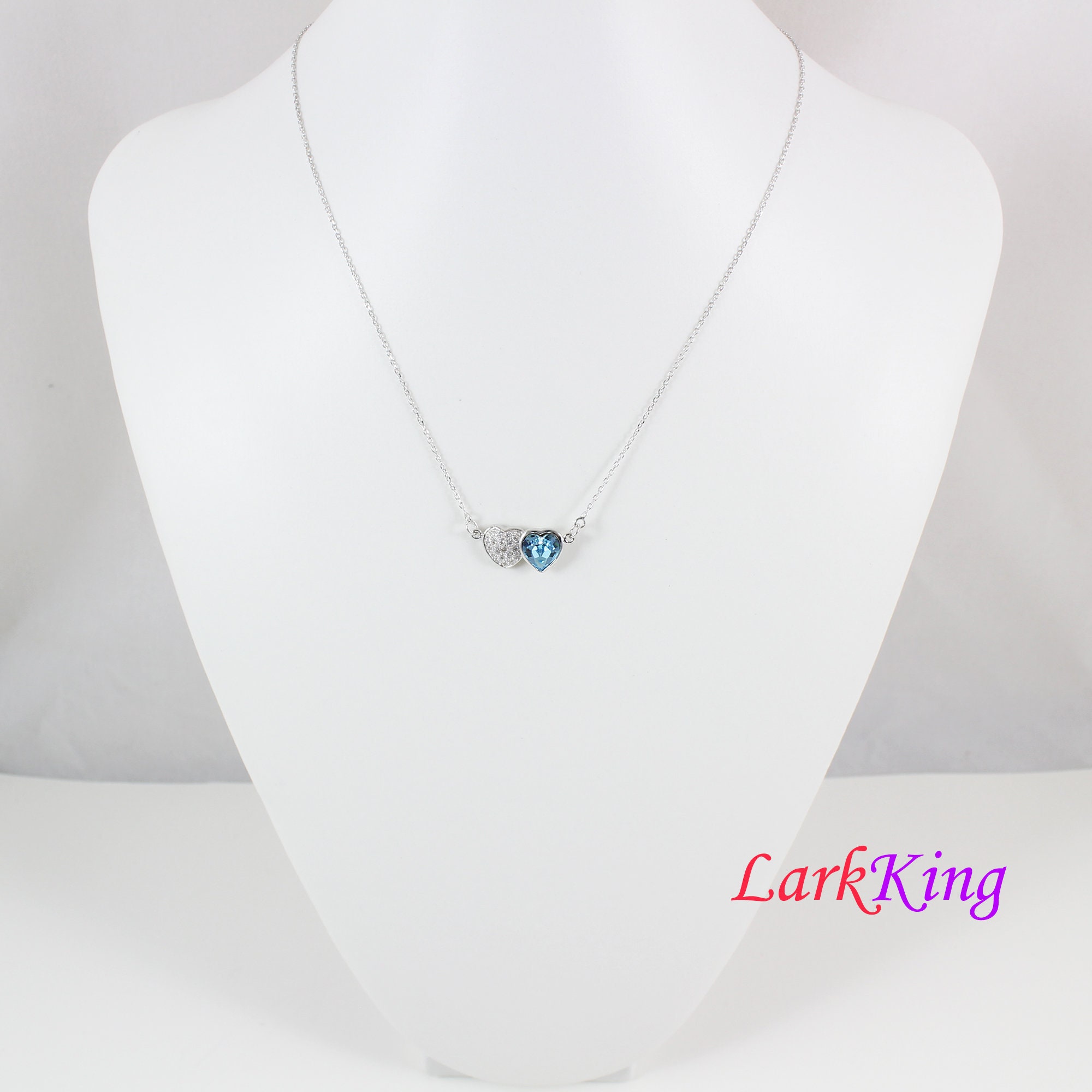 Swarovski Heart Necklace Double Hearts Necklace Silver Heart