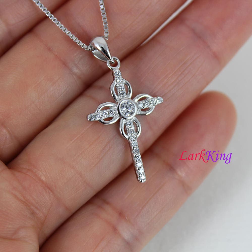 Cross necklace sterling silver cross necklace flower cross Etsy 日本