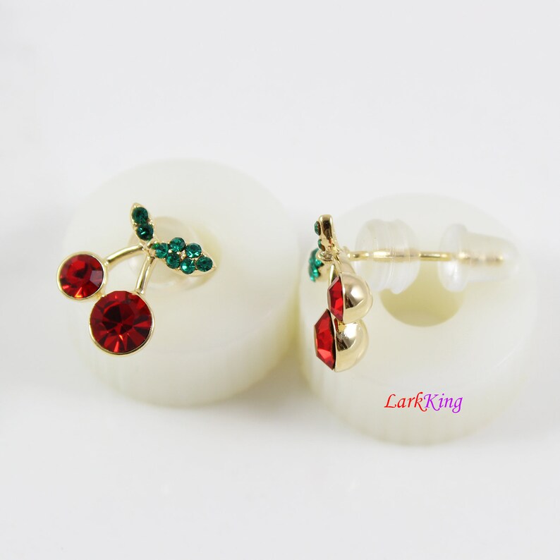 LK15008 earrings for women,round CZ earrings cherry stud earrings Ruby CZ cherry stud earrings 14 K gold filled sterling silver earrings