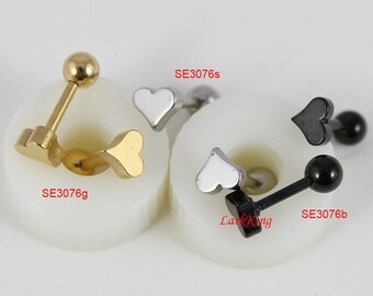 Tiny heart stud earrings, heart earrings; black stud earrings; gold stud earrings; cute studs; girl studs;  stainless steel studs;  SE3076