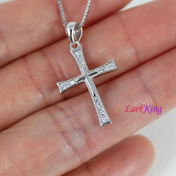 Sterling Silver Cross Necklace Double 
