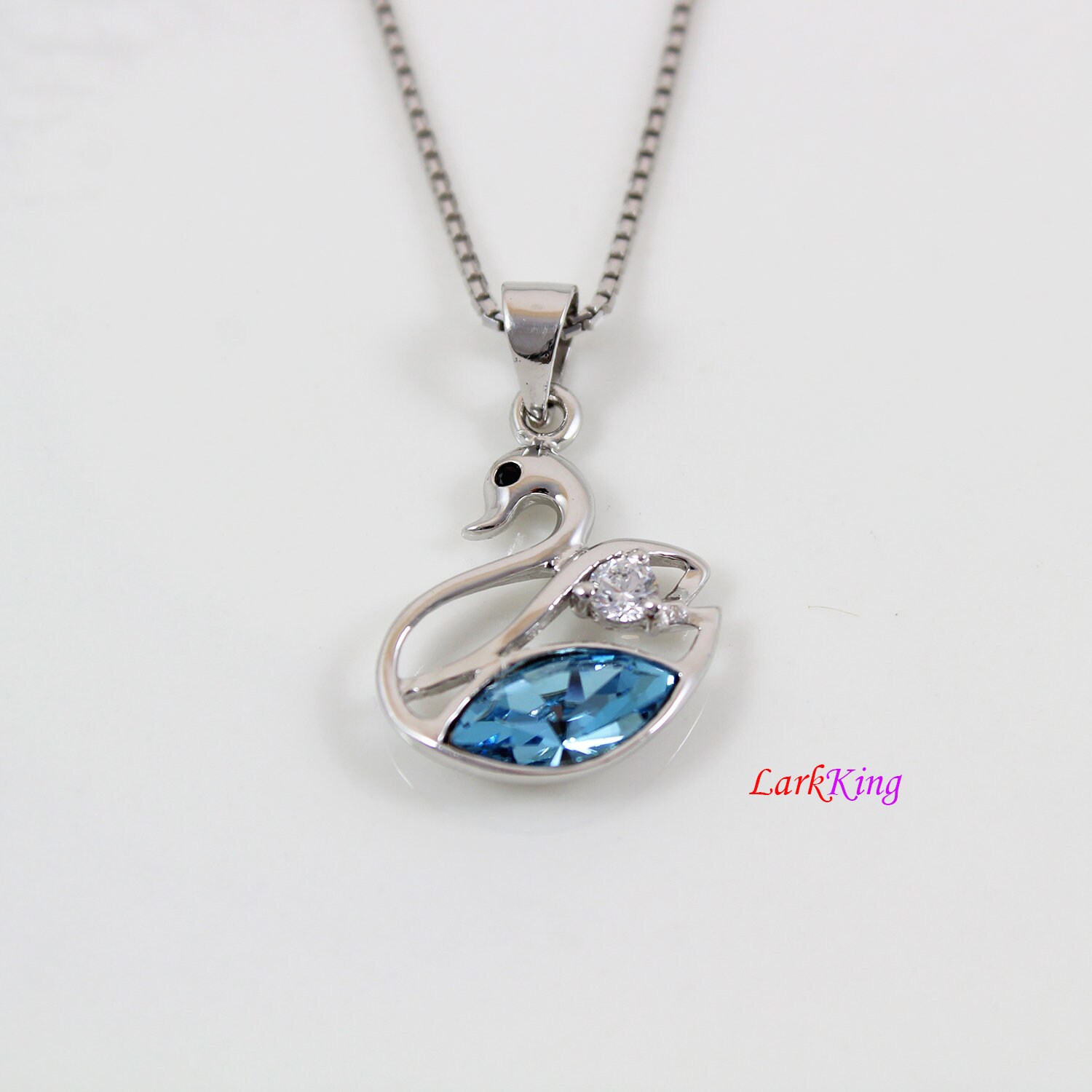 Buy Sterling Silver Swan Necklace Light Blue Swarovski Pendant