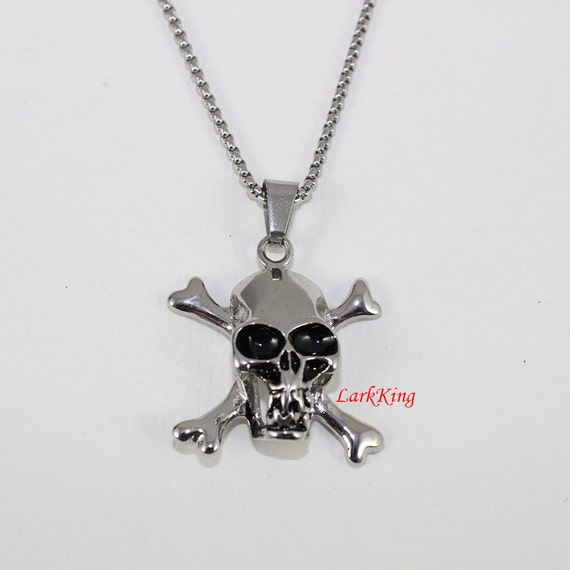 Pirate necklace, skull necklace, skeleton necklace, stainless steel pirate skull necklace, skull pendant, steel skull, skull jewelry, NE7021