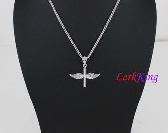 Rosarios Religiosos Collar Cruz Infinite U - Plata De Ley 925 Con Colgante De Alas De Ángel (45cm, Incluye Caja De Regalo) Collares Hombre