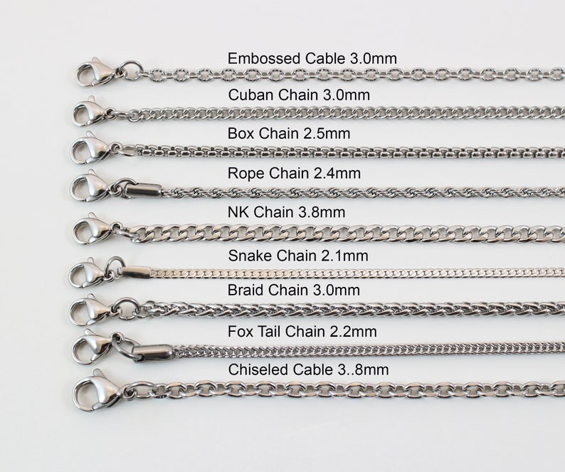 Stainless steel necklace chain, rope chain, box chain, cable, curb chain, chain necklace for men, chain for women, chain for pendant image 1