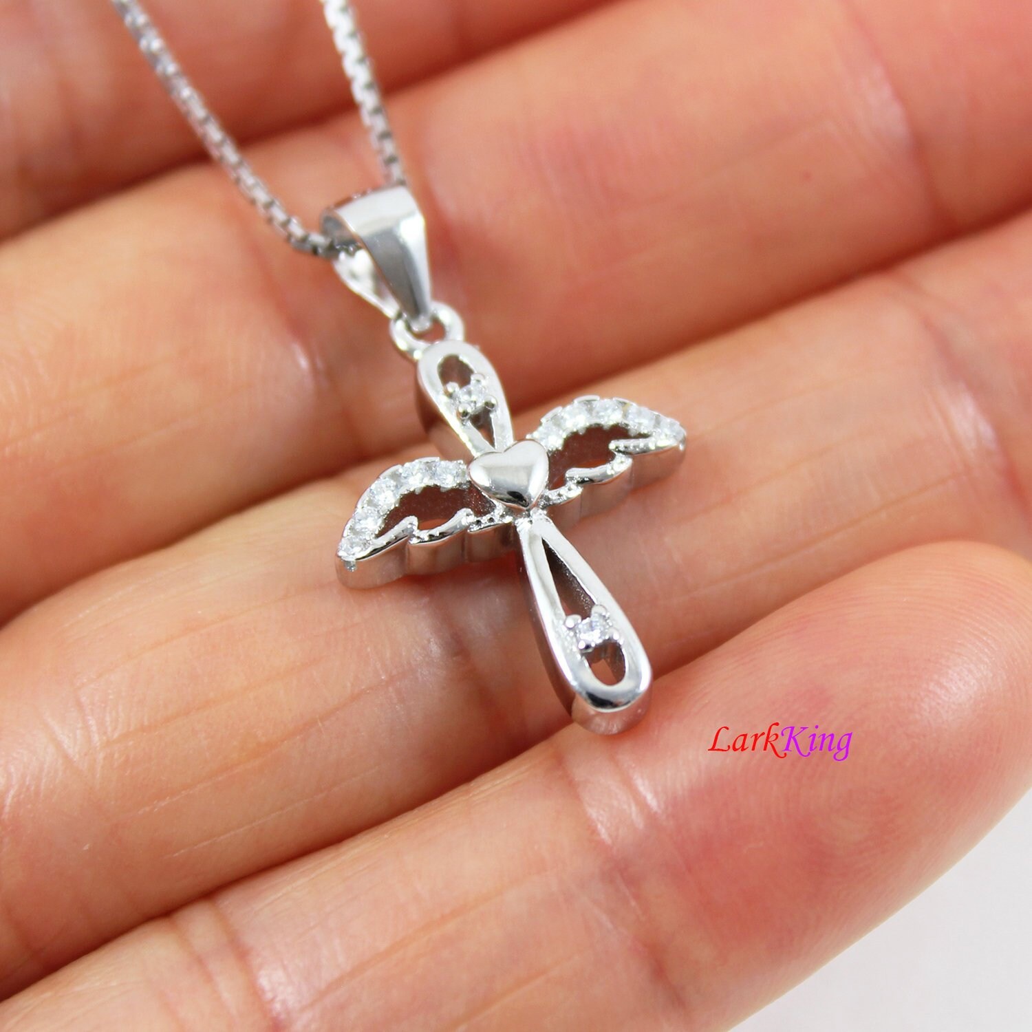 Sterling Silver Angel Wings Cross 
