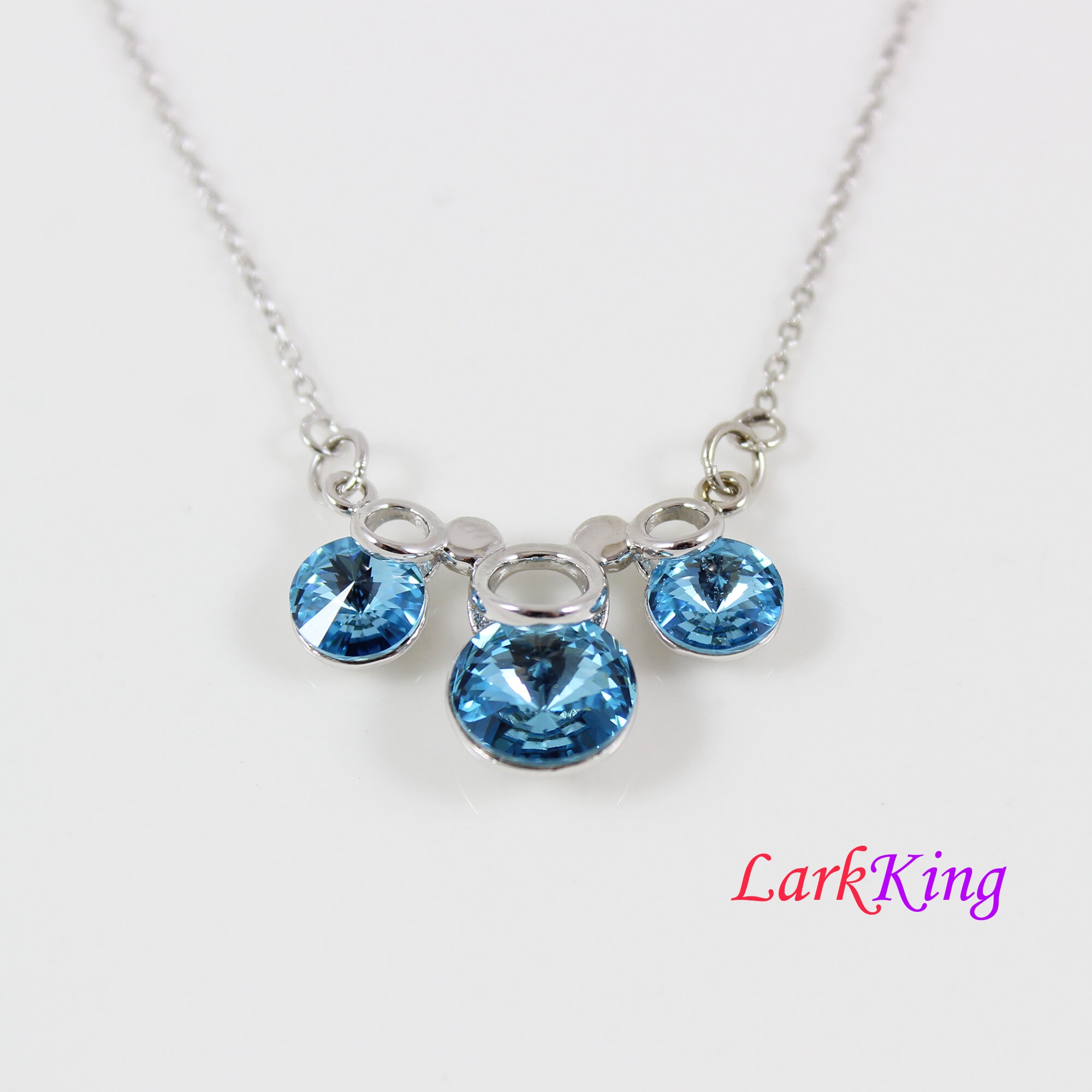 Blue Swarovski Necklace Generation Necklace Silver Circles Etsy Hong Kong