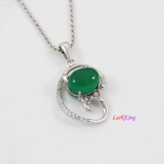 Sterling Silver Natural Jade Necklace Emerald Jade Kitty Necklace