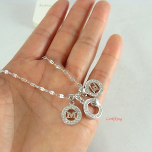 Sterling silver circle heart necklace, personalized heart necklace, initial necklace, customized heart necklace, gift for her, Larkking PN02