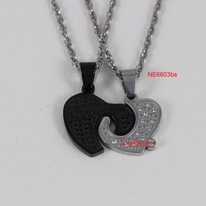 Heart necklace, black heart necklace, stainless steel couples heart necklace, his and her necklace, love necklace, couples necklace, NE6603