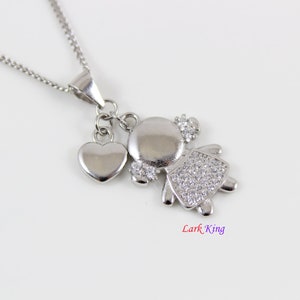 Sterling silver little girl charm necklace, silver girl and heart charm pendant, silver necklace for girls, silver girl jewelry, LK13065