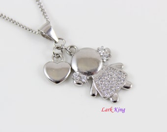 Sterling silver little girl charm necklace, silver girl and heart charm pendant, silver necklace for girls, silver girl jewelry, LK13065