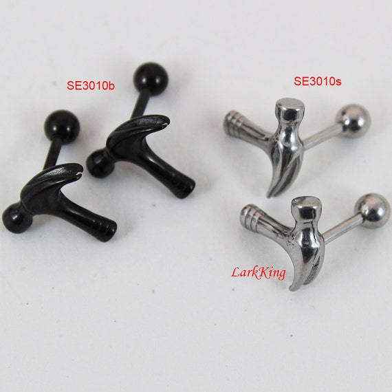 Hammer stud earrings, hammer earrings; black stud earrings, black earrings, statement earrings; stud earrings for men; men studs, SE3010