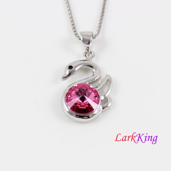 Swarovski Pink Crystal Swan Necklace Sterling Silver Swan