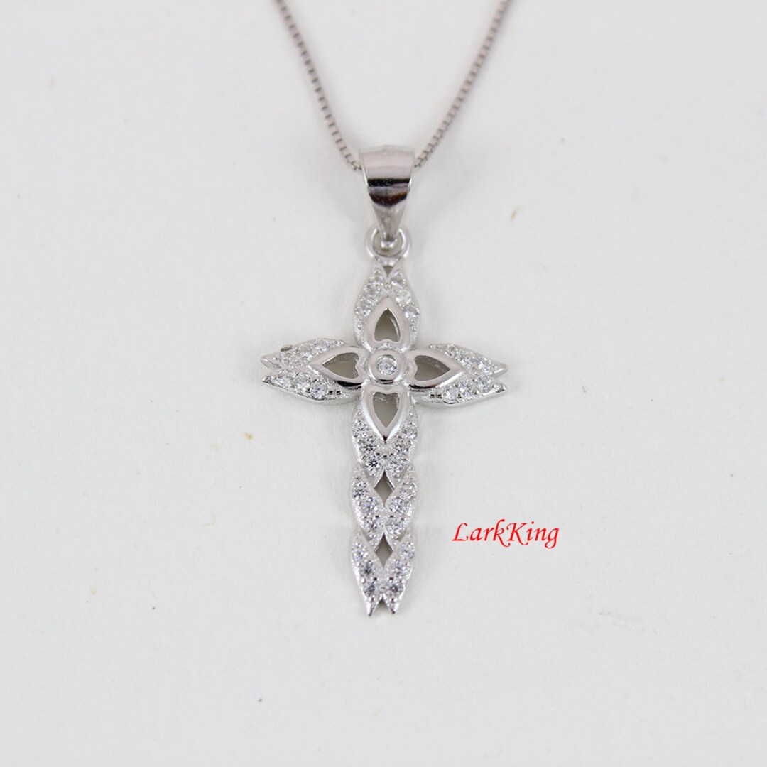 Cross Heart Necklace, Cross Necklace, Sterling Silver Necklace, Flower