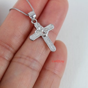 Sterling silver cross necklace, cross heart necklace, religious jewelry, christian jewelry, religious necklace, first communion gift, NE8207