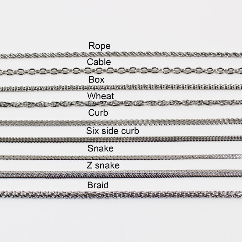 Stainless steel chain, cable chain, wheat chain, rope chain, box chain, curb chain, snake chain, necklace chain for men, necklace for women