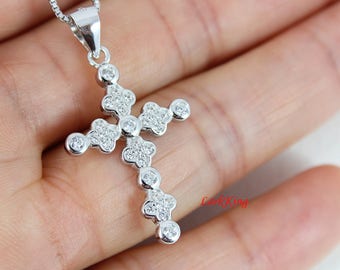 Sterling silver cross necklace, silver cross, flower cross necklace, girl cross, cross necklace women, christian cross, cross gift, NE8238