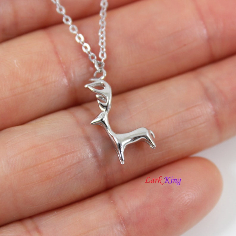 Sterling Silver Deer Necklace Silver Deer Pendant Silver Etsy