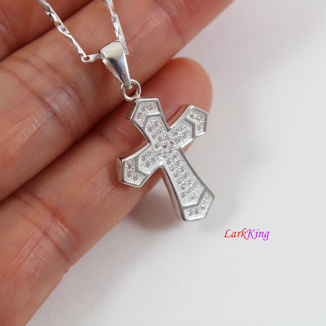 Silver Shimmering Cross Necklace