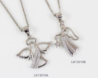 Sterling silver angel necklace, angel wings necklace, angel star charm, silver angel pendant, angel necklace for women, angel gift,  LK13010