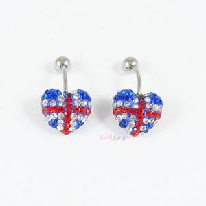 Heart stud earrings, blue earrings, stud earrings, heart studs, heart earrings, colored studs, colored earrings, english flag, blue, ER340