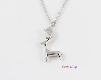 Sterling silver deer necklace, silver deer pendant, silver deer charm, silver nature necklace, silver animal charm necklace, LK13117