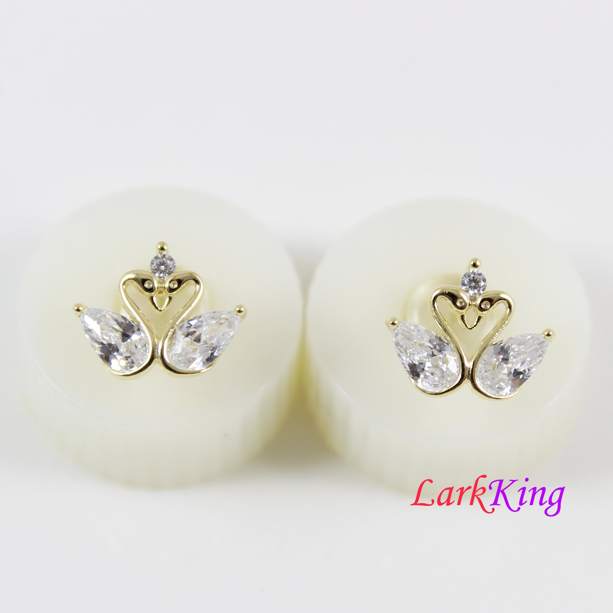 Sterling silver stud earrings couple swan stud earrings | Etsy