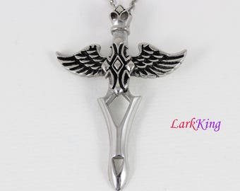 Large stainless steel cross necklace, St. Michael necklace, wings cross, sword cross, wings necklace, bird necklace,necklace for men, NE5074