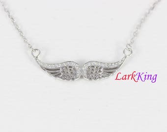 Sterling silver angel wings necklace, personalized necklace, initial necklace, wings necklace, customized necklace, unique gift, NE8412