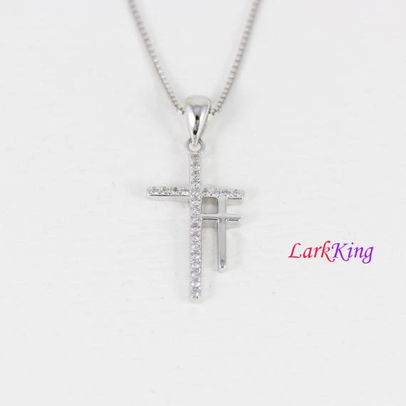 Sterling Silver Double Cross Necklace 