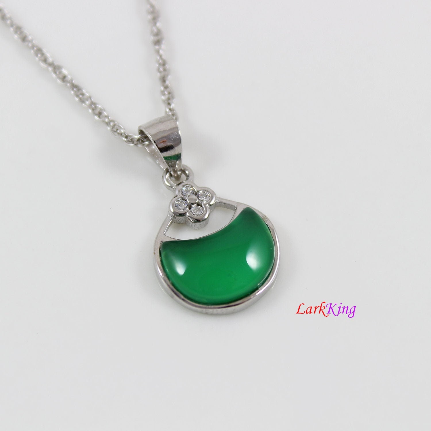 Sterling Silver Natural Jade Necklace, Emerald Jade Handbag