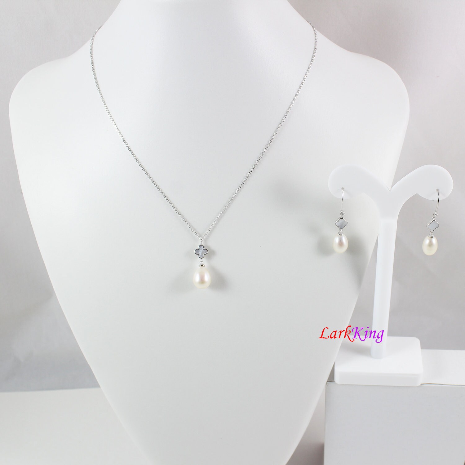 Natural Pearl Earrings Pendant Sterling Silver Necklace