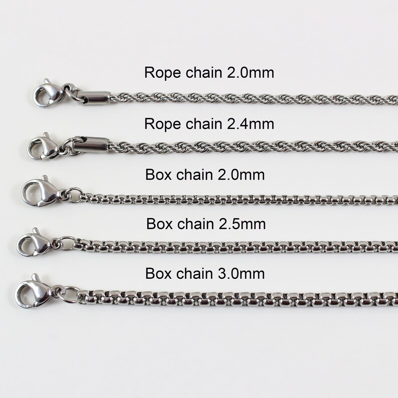 Stainless steel necklace chain, rope chain, box chain, cable, curb chain, chain necklace for men, chain for women, chain for pendant image 2