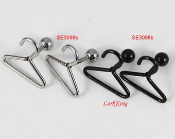 Cloth hanger stud earrings, black studs, black earrings, unique stud earrings, funky earrings; statement earings; surgical steel;  SE3098