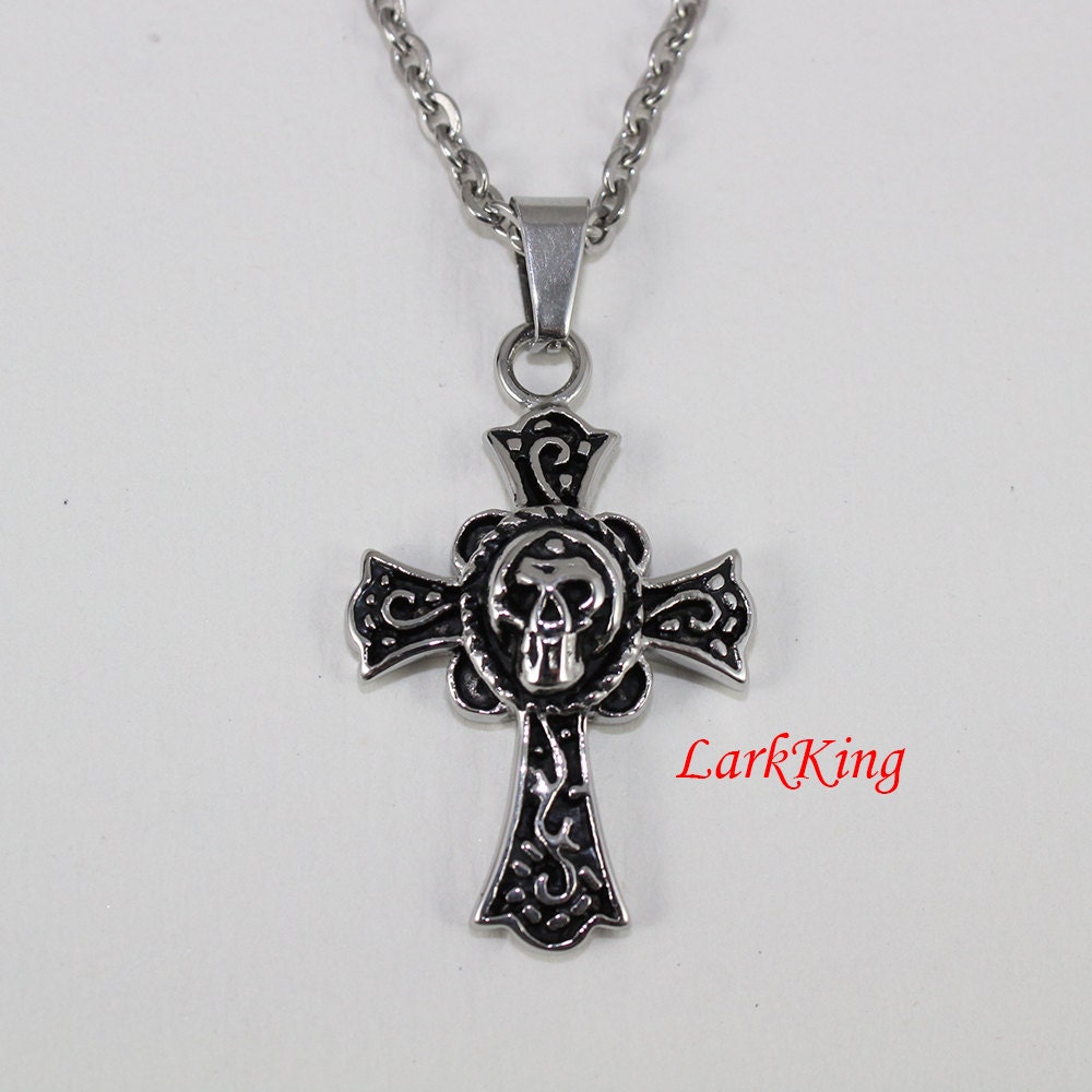 skull cross necklace クロス ネックレス 十字架 Skull Cross Necklace: Stainless Steel Religious Pendant; NE5011 - Etsy