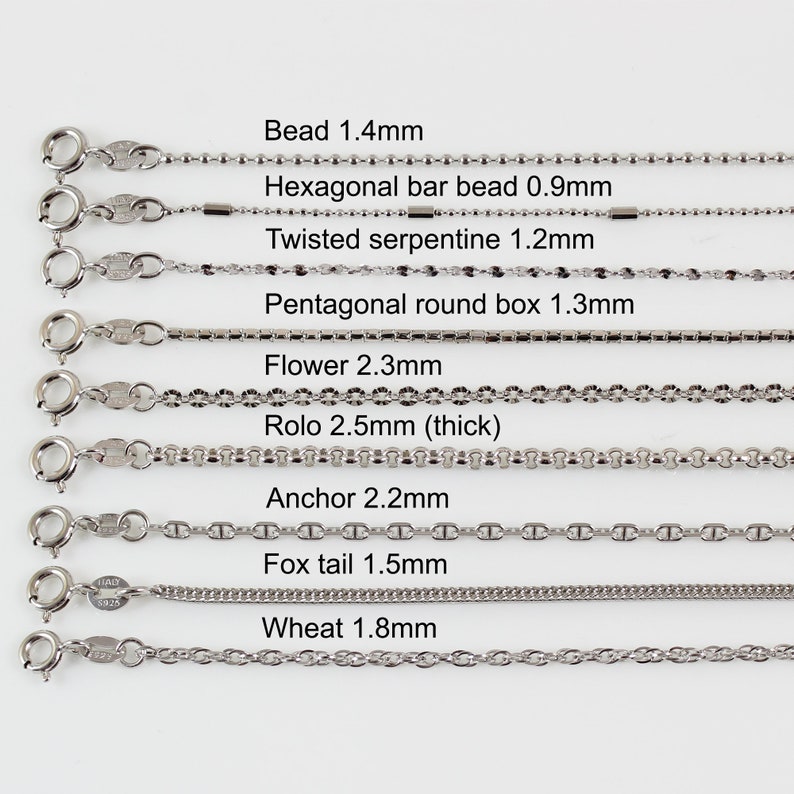 925 sterling silver necklace chain, chain necklace, silver necklace for women, chain for men, Rope, Figaro, Box chain, Spiga, Cuban chain image 2
