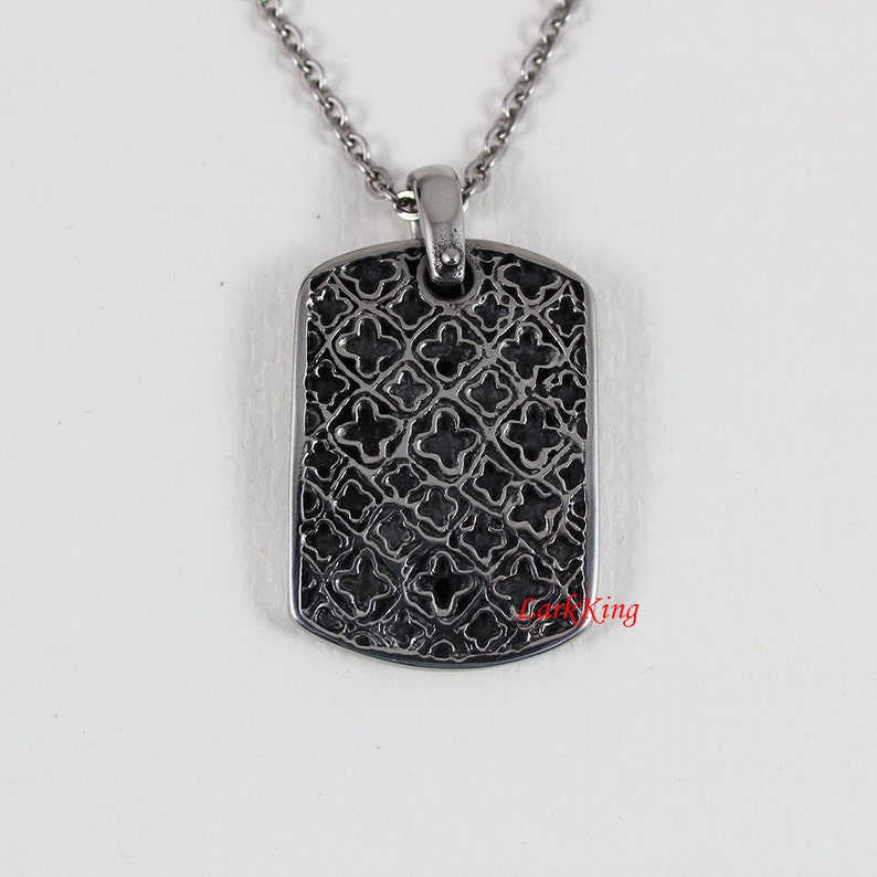 Four Leaf Clover Lattice Pendant Dog Tag Pendant Latticed Geometric Shapes Necklace NE7068